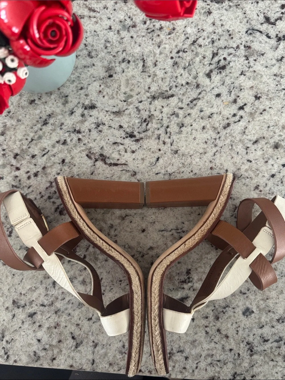 Tory Burch Brown and White Leather Crossover Ankle-Strap Sandals